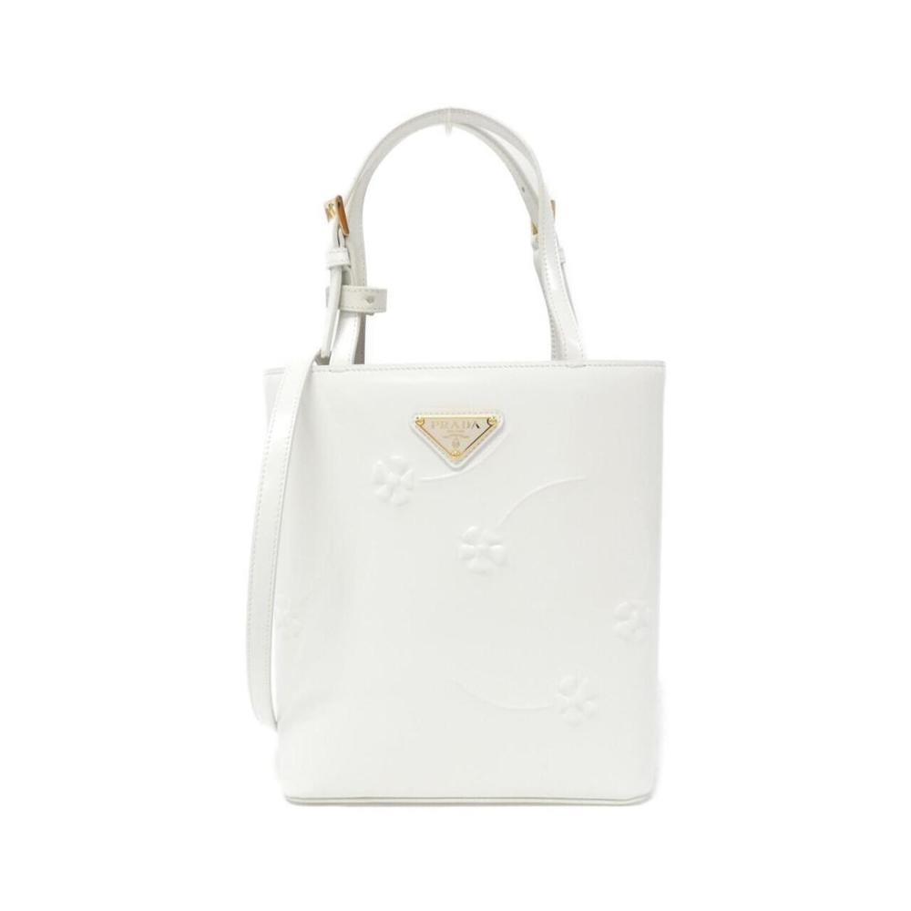 Prada Handbag White Spazzolato Leather Gold Metal Fittings